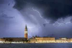 Tourist Attractions Collection: A stormy late summer night in Venice: pictured in the frame is St