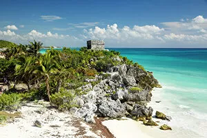 Mayan Ruins Collection: Temple of the Wind God, and beach, Tulum, Yucatan peninsula, Mexico
