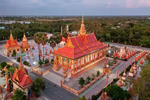 Pagoda Collection: Vietnam, Bac Lieu Province, Bac Lieu, Chua Xiem Can, an aerial view of the Khmer pagoda