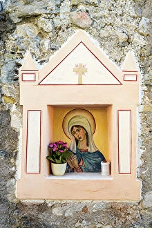 Lake Garda Collection: Virgin Mary's icon in a street of Limone sul Garda, Lake Garda, Lombardy, Italy
