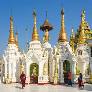 Pagoda Collection: White temple in Shwedagon Pagoda complex, Yangon, Yangon Region, Myanmar