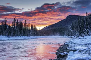 Winter Sunrise over Bow River, Banff National Park, Alberta, Canada