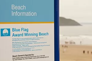 Woolacombe Collection: A sign on Woolacombe beach re its standards of cleanliness, Devon UK