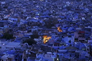 Indian Architecture Gallery: General view of the residential area is pictured during dusk at Jodhpur in Rajasthan