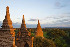 Pagoda Collection: Ancient temples and pagodas at sunset, Bagan, Mandalay Region, Myanmar