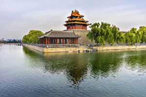 Pagoda Collection: Arrow Tower, Forbidden City moat, canal and palace wall, Beijing, China