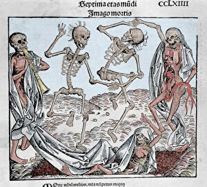 Engraving Collection: The Dance of Death (1493) by Michael Wolgemut, from the Liber chronicarum by Hartmann Schedel