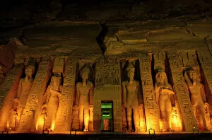 Door Way Collection: Egypt, Abu Simbel, Lighted facade of Small Temple of Hathor for Queen Nefertari