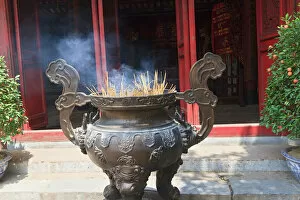 Pagoda Gallery: Hanoi, Vietnam. Incense offering at Ngoc Son Pagoda (Temple of the Jade Mound), a