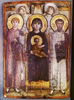 Egypt Gallery: Icon of Mary and saints Theodoros and Georgios with angels. 6th cent. St Catherines Monastery