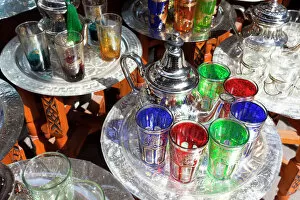 Platter Collection: Pots of mint tea & glasses, The Souk, Marrakech, Morocco