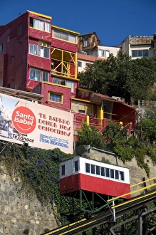 Cliff Railway Gallery: Tram-like vehicle is part of a funicular railway at Valparaiso, Chile