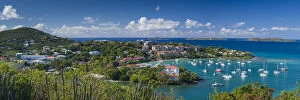 Us Virgin Islands Gallery: U.S. Virgin Islands, St. John. Cruz Bay, elevated town view with The Battery