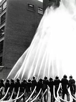 Fire Collection: Firefighters and hoses, LFB annual review, Lambeth HQ LFB150