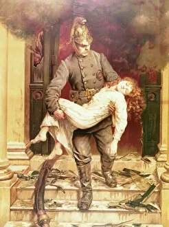 Victorian Collection: Heroic fireman rescuing girl from fire