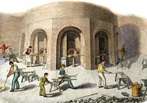 Glass Collection: Glass factory workers in Britain, 1800s