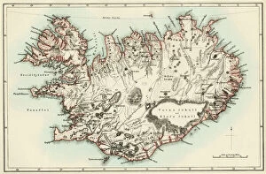 Illustration Collection: Iceland map, 1800s