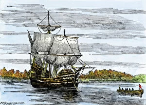 Illustration Collection: Mayflower passengers landing at Plymouth, 1620