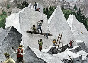 Western Collection: Mormons cutting stone for their temple, Utah