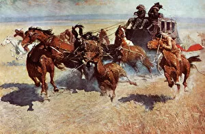Western Collection: Native American attack on a western stagecoach