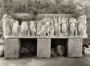 Bas Relief Collection: ALGERIA: ROMAN SARCOPHAGUS. Sarcophagus at the Roman Temple of Minerva in Tebessa