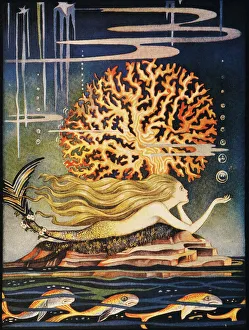 Swimming Gallery: ANDERSEN: LITTLE MERMAID. The Little Mermaid. Drawing, 1932, by Jeannie Harbour for the fairy tale by Hans Christian Andersen