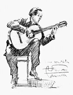 Seated Collection: ANDRES SEGOVIA (1893-1987). Spanish guitarist. Pencil drawing, c1935, by Hilda Wiener