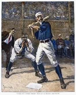 A Ball or a Strike - Which? Wood engraving, American, 1888, after Thure de Thulstrup