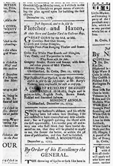 St Croix Gallery: DANISH WEST INDIES, 1773. Detail from a St. Croix newspaper, December 1773, for a cargo of horses