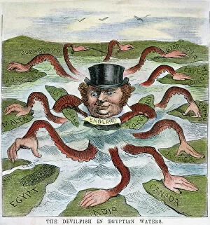 Egypt Collection: The Devilfish in Egyptian Waters. An American cartoon from 1882 depicting John Bull (England)