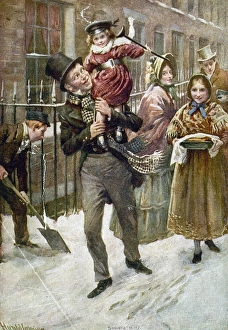 DICKENS: A CHRISTMAS CAROL. Bob Cratchit and Tiny Tim. Illustration by Harold Cropping from a 1920 edition of Charles DICKENS: A CHRISTMAS CAROL. Bob Cratchit and Tiny Tim. Illustration by Harold Cropping from a 1920 edition of Charles