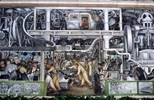 DIEGO RIVERA: DETROIT. Automobile Industry. Large detail of Diego Riveras mural at The Detroit Institute of Arts