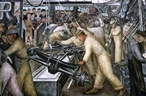 Work Collection: DIEGO RIVERA: DETROIT. Detail from Diego Riveras mural depicting the American automobile industry