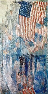 Umbrella Collection: HASSAM: AVENUE IN THE RAIN. The Avenue in the Rain. Oil on canvas by Childe Hassam, 1917