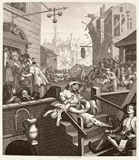 18th Century Collection: HOGARTH: GIN LANE. Beer Street and Gin Lane. Steel engraving, c1860