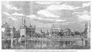 Indian Architecture Gallery: INDIA: GOLDEN TEMPLE, 1858. View of the sacred tank and marble causeway leading to the Golden