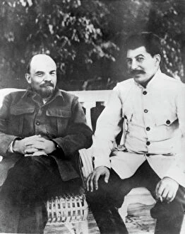 Seated Collection: LENIN AND STALIN, 1923. Vladimir Lenin and Joseph Stalin at Lenins villa at Gorki in 1923