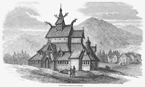 NORWAY: BORGUND CHURCH. Stave church, probably built in the 12th century, at Borgund, Norway. Wood engraving, 1857 NORWAY: BORGUND CHURCH. Stave church, probably built in the 12th century, at Borgund, Norway. Wood engraving, 1857