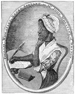 Seated Gallery: PHILLIS WHEATLEY (1753?-1784). African-American poet. Engraved frontispiece to her Poems, London