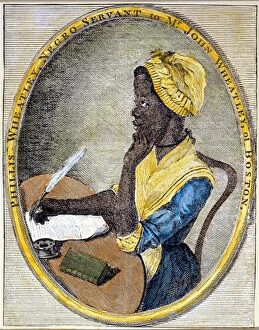 Seated Collection: PHILLIS WHEATLEY (1753?-1784). African-American poet. Engraved frontispiece to her Poems, 1773