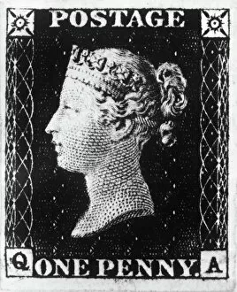 Victorian Collection: POSTAGE STAMP, 1840. The Penny Black of Great Britain, engraved by Frederick Heath