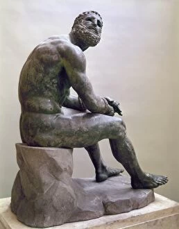 Seated Gallery: ROME: BOXER SCULPTURE. The Boxer of Quirinal, a Hellenistic Greek sculpture of a seated boxer