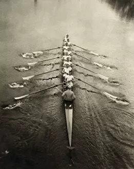River Collection: ROWING TEAM, c1913. The Cambridge rowing team on a river. Photograph, c1913