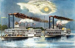 Maritime Collection: STEAMBOAT RACE, 1870. The Great Mississippi Steamboat Race between the Robert E