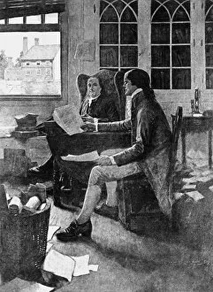 Seated Gallery: Thomas Jefferson reading his rough draft of the Declaration of Independence to Benjamin Franklin