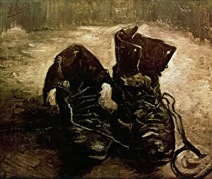 Dutch Gallery: VAN GOGH: BOOTS, 1886. Boots with Laces. Oil on canvas, Paris, by Vincent Van Gogh