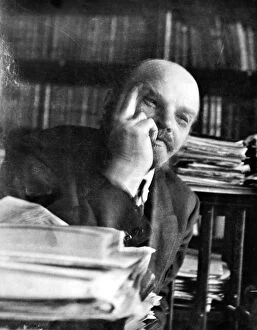 Seated Gallery: Vladimir Ilich Ulyanov, known as Lenin. Russian Communist leader