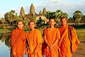 Buddhist monks at Angkor Wat Temple in Siem Reap, Cambodia