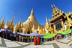 Gold stupa and spires at the Shwedagon Pagoda, Yangon, Myanmar