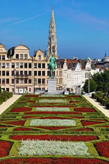 Mont des Arts Gardens and Tower of the Town Hall, Brussels, Belgium